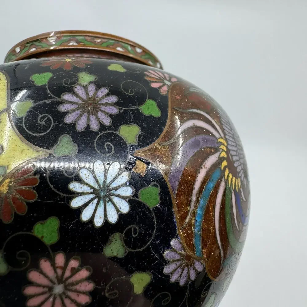 Antique Japanese Cloisonné Enamel Tripod Vessel with Lid